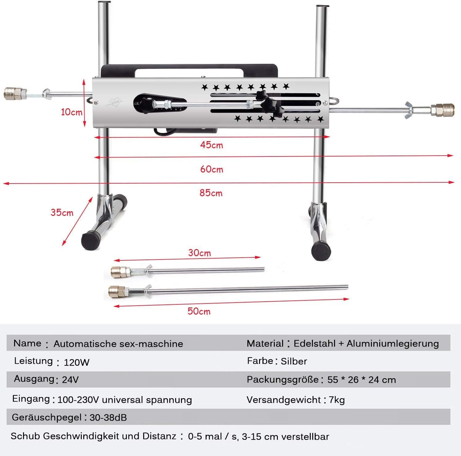 Professionelle Sexualmaschine mit einstellbarer Geschwindigkeit und Doppelsteuerung - 120 -W -Motor