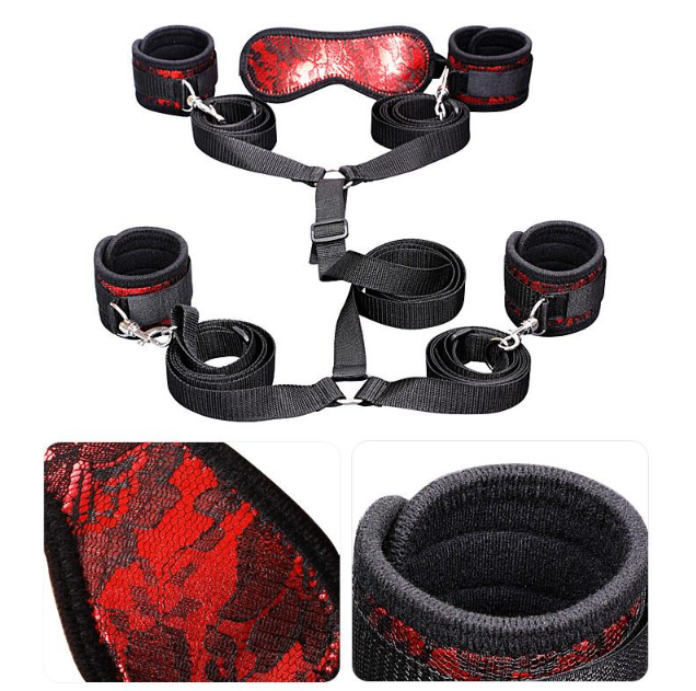BDSM Kit - Handschellen, Spitzenoutfit und Augenmaske (Set mit 7 Teilen)